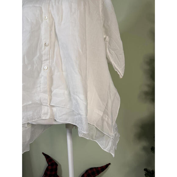 NWT! Dolma Elegant Layered Flowy White Button-Up Women's Blouse Size Medium - Picture 2 of 8